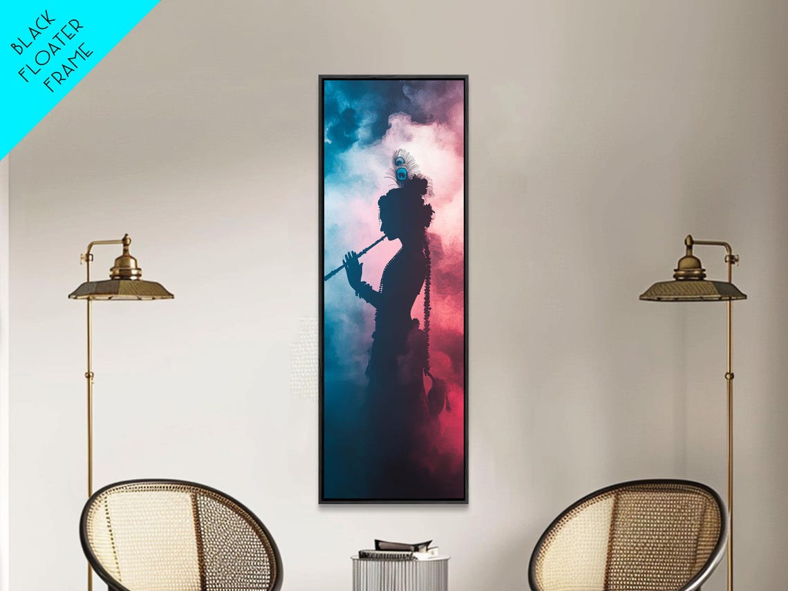 Krishna Playing Flute Silhouette Dramatic Hindu Deity Art Poster - Image 6