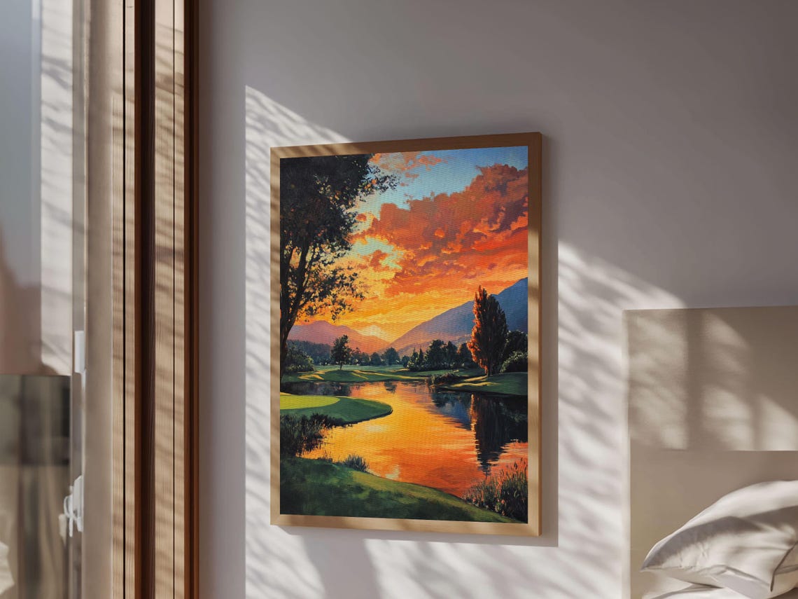 Golden Sunset Golf Framed Print Landscape Wall Art Rustic Horizontal Decor Living Room Painting Gift Idea For Him - Image 4