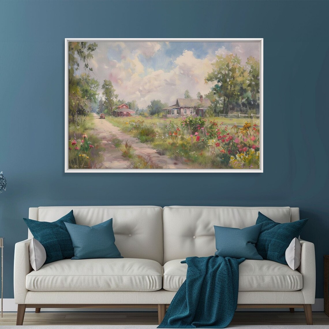 Summer Country Road Wildflowers Farmhouse Watercolor Landscape Poster