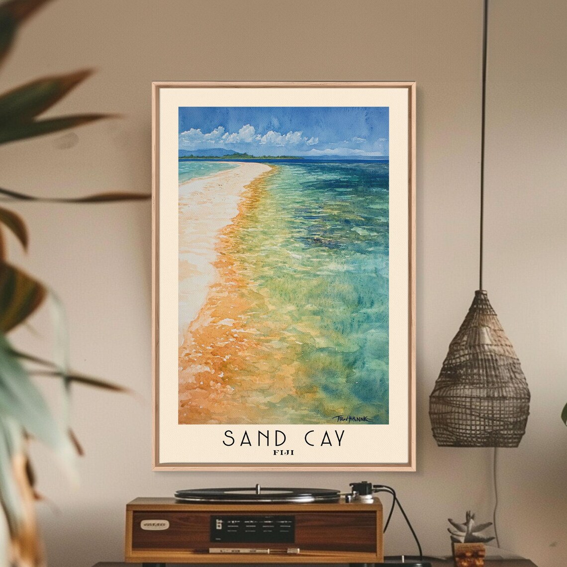 Sand Cay Fiji Narrow White Sandbar Turquoise Ocean Watercolor Poster - Image 3