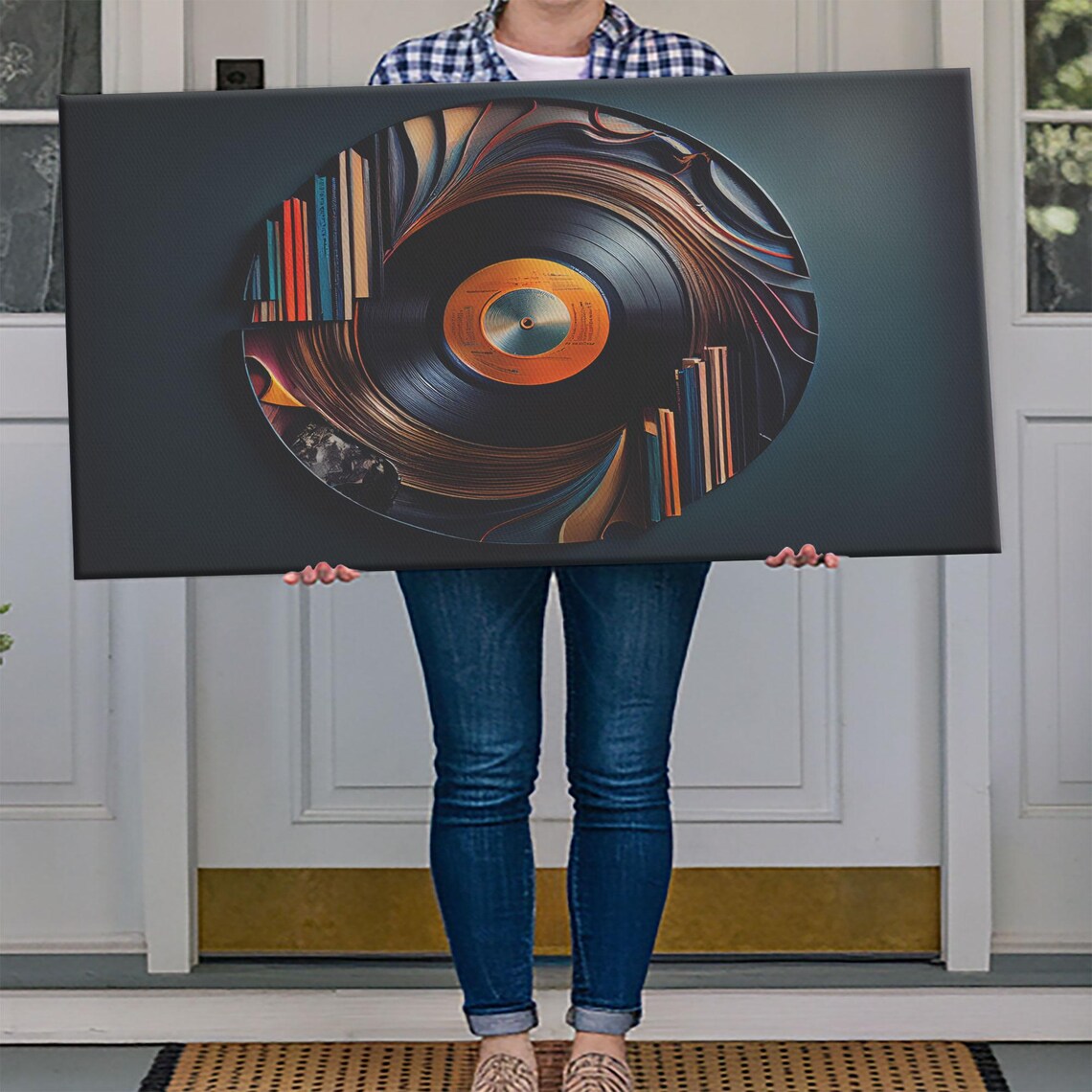 Vinyl Record Abstract Swirl Art Bookshelf Design Modern Music Wall Poster - Image 4