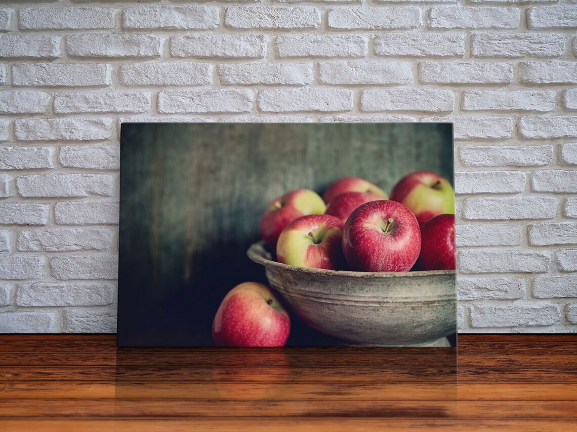 Apples in a Rustic Bowl, Farmhouse Kitchen Art Print