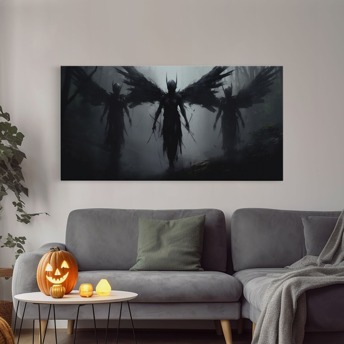 Fallen Angels Halloween Art Print, Charcoal Sketch - Image 4