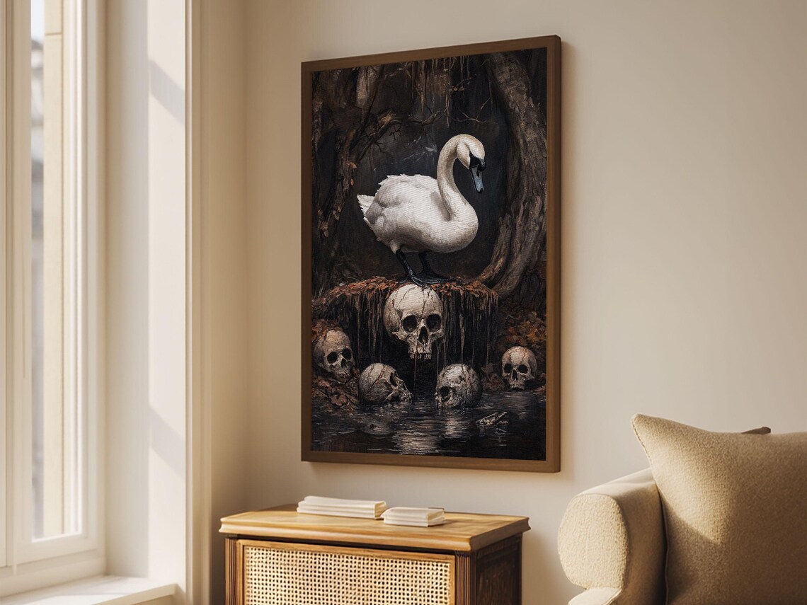 Black Swan Gothic Halloween Art Print, Dark Academia - Image 2