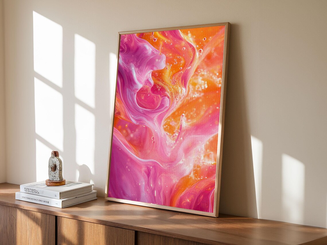 Abstract Pink Orange Print With Swirling Light Effects And Therapy Art For Modern Home Wall Decor Ideal Gift Idea