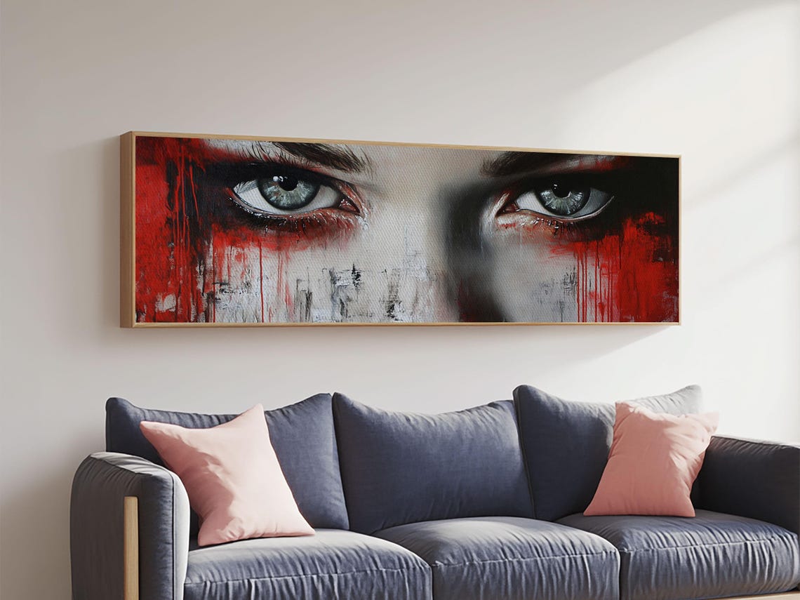 Dramatic Woman Eyes Red Drip Panoramic Dark Romance Gothic Art Poster - Image 5