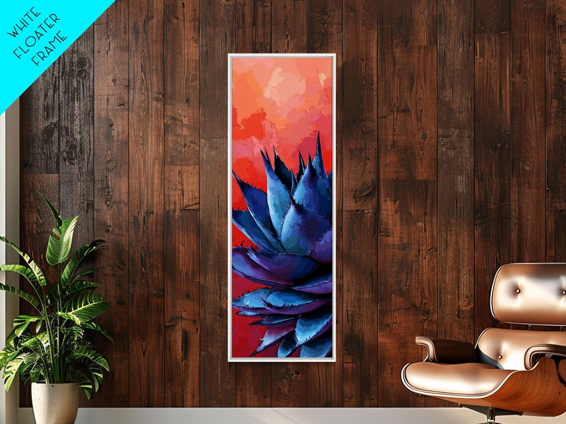 Blue Agave Against Fiery Orange Sunset Bold Botanical Art Poster - Image 2