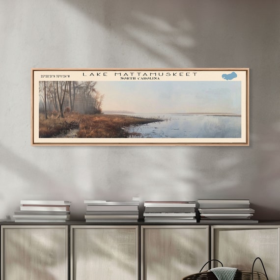 Lake Mattamuskeet North Carolina Framed Print Lake House Decor Panoramic Wall Art Travel Poster Lakeview Painting Modern Art