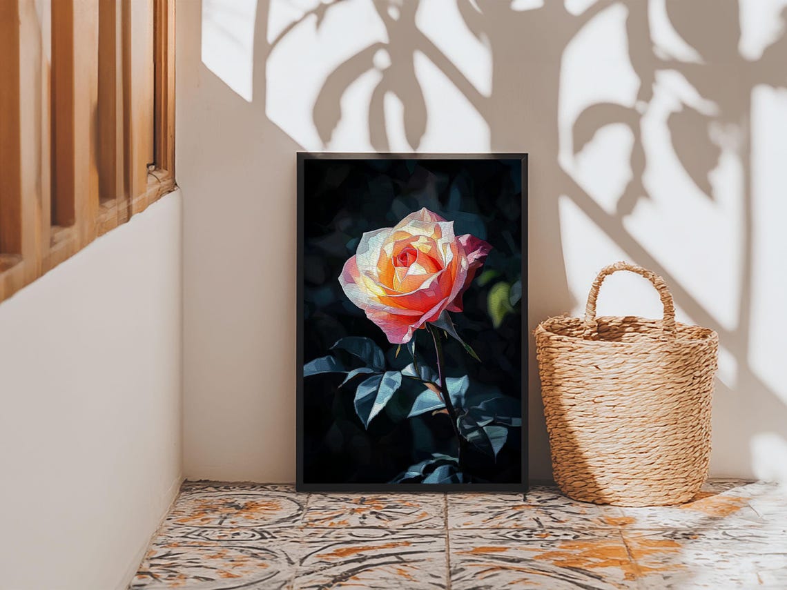 Yellow Rose Abstract Painting Print Rose Painting Wall Art Gift For Her Wall Decor Vintage Painting Rose Still Life Art Living Room Art - Image 4