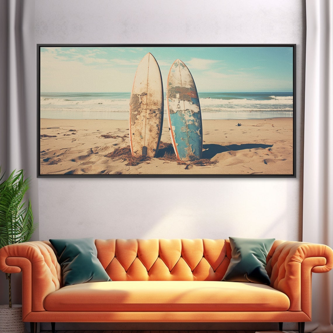 Abandoned Vintage Surfboards Sandy Beach Ocean Waves Retro Poster - Image 4