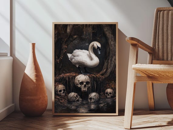 Black Swan Gothic Halloween Art Print, Dark Academia