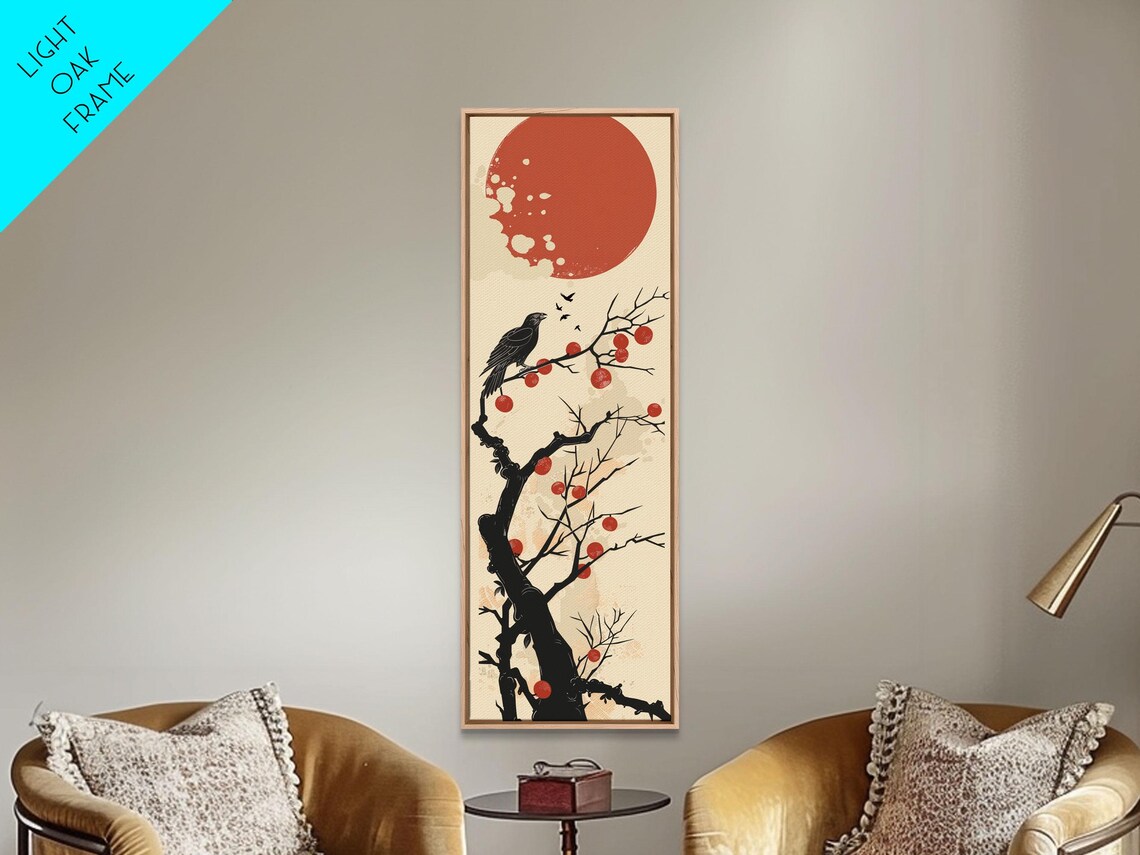 Blackbird On Branch Red Berries Red Sun Minimalist Art Poster - Image 5
