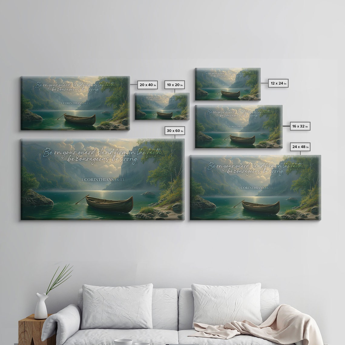 1 Corinthians 16:13 Be Strong Canoe Lake Mountains Scripture Wall Art - Image 2