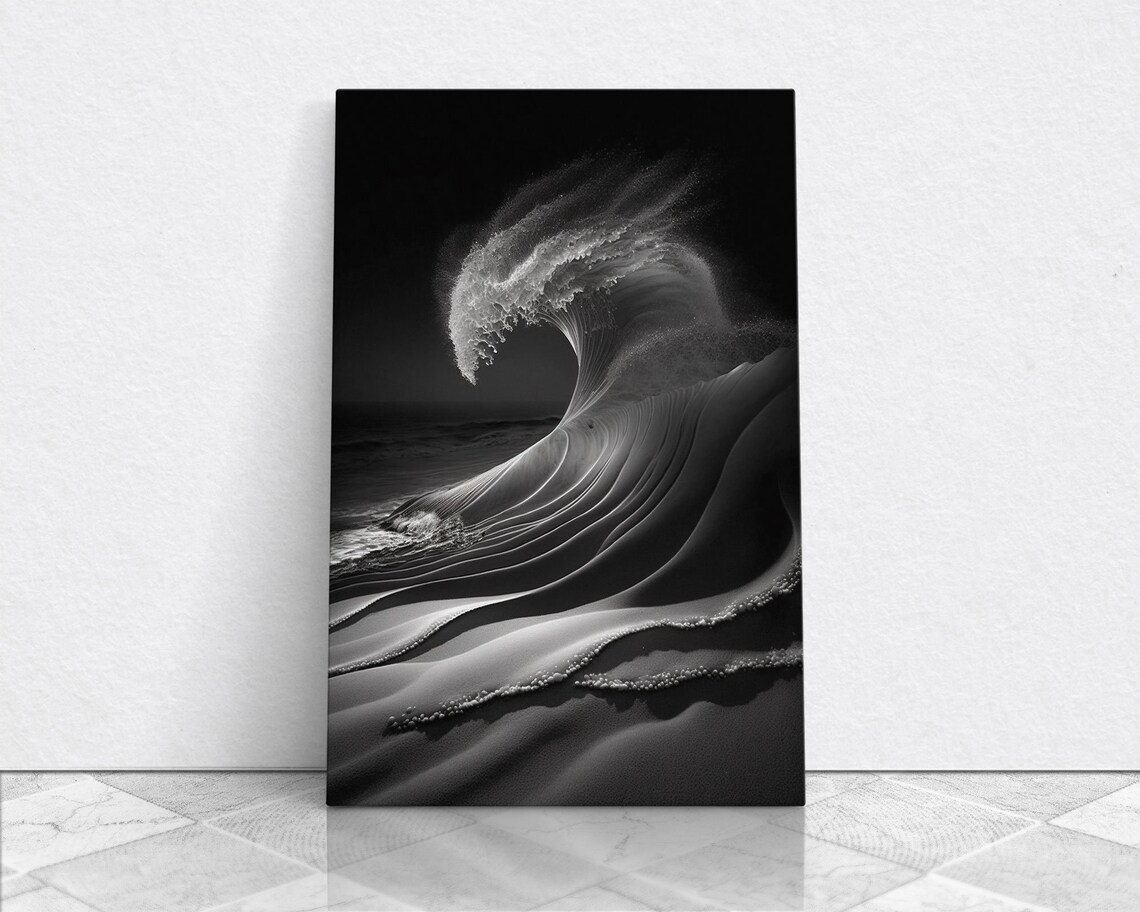 Surf California Wall Art Print, Black and White Beach