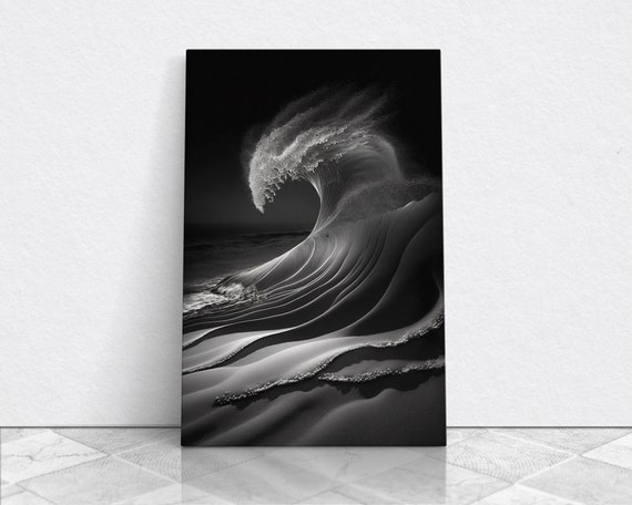 Surf California Wall Art Print, Black and White Beach