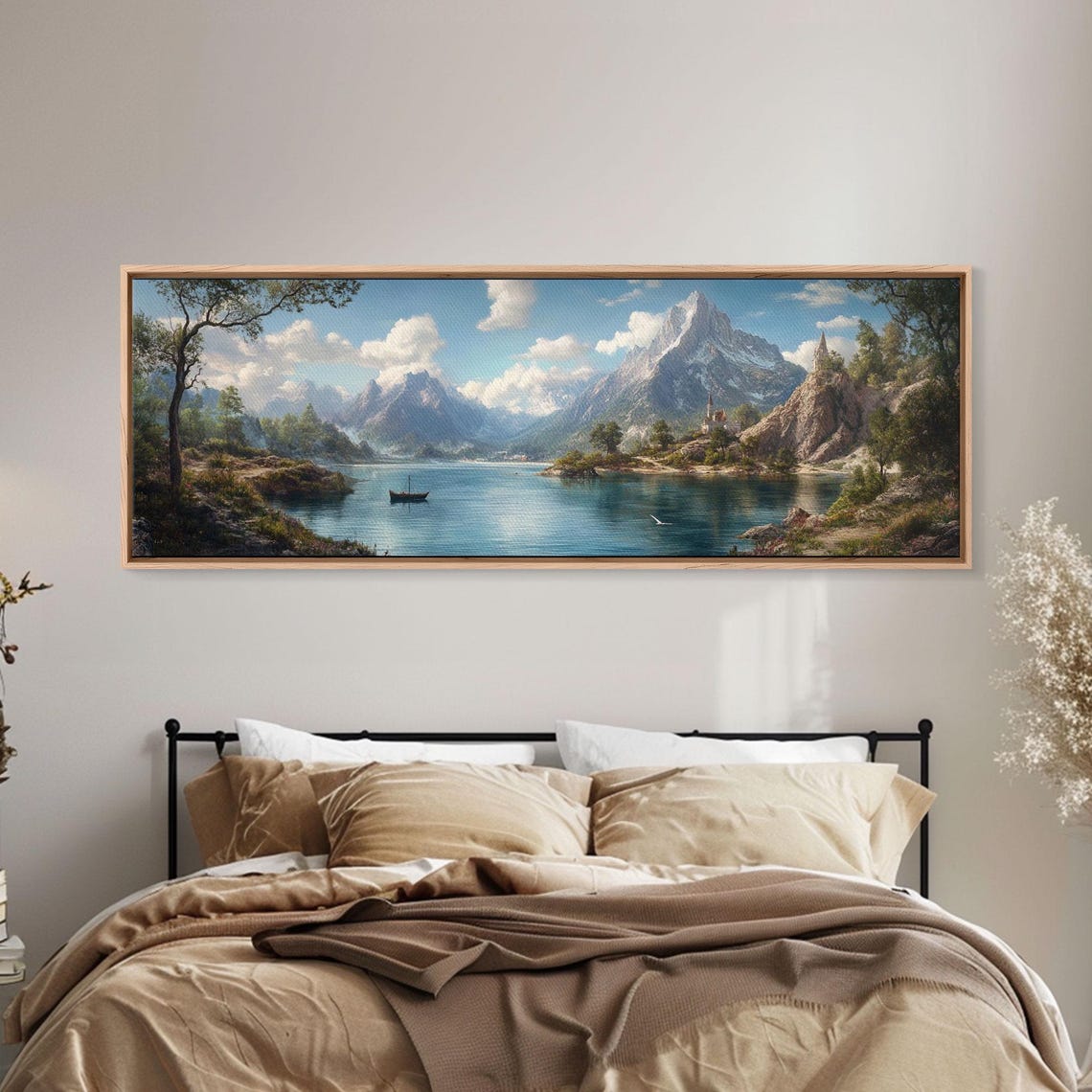 Fantasy Alpine Castle Lake Mountain Dreamy Landscape Panoramic Poster - Image 5