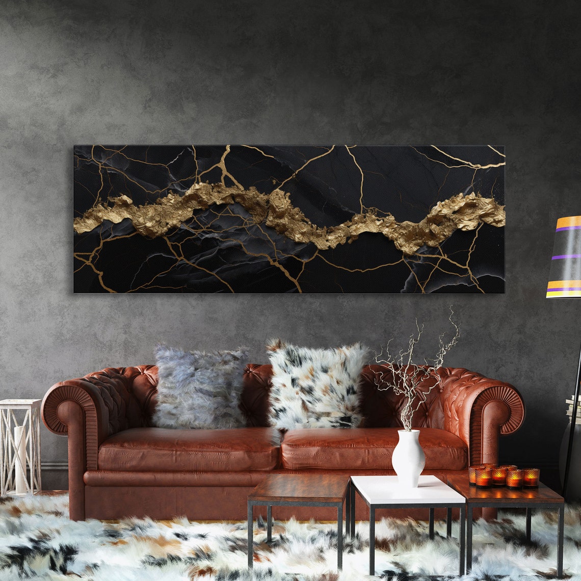 Black Gold Marble Abstract Dramatic Veined Stone Luxury Wall Art - Image 3