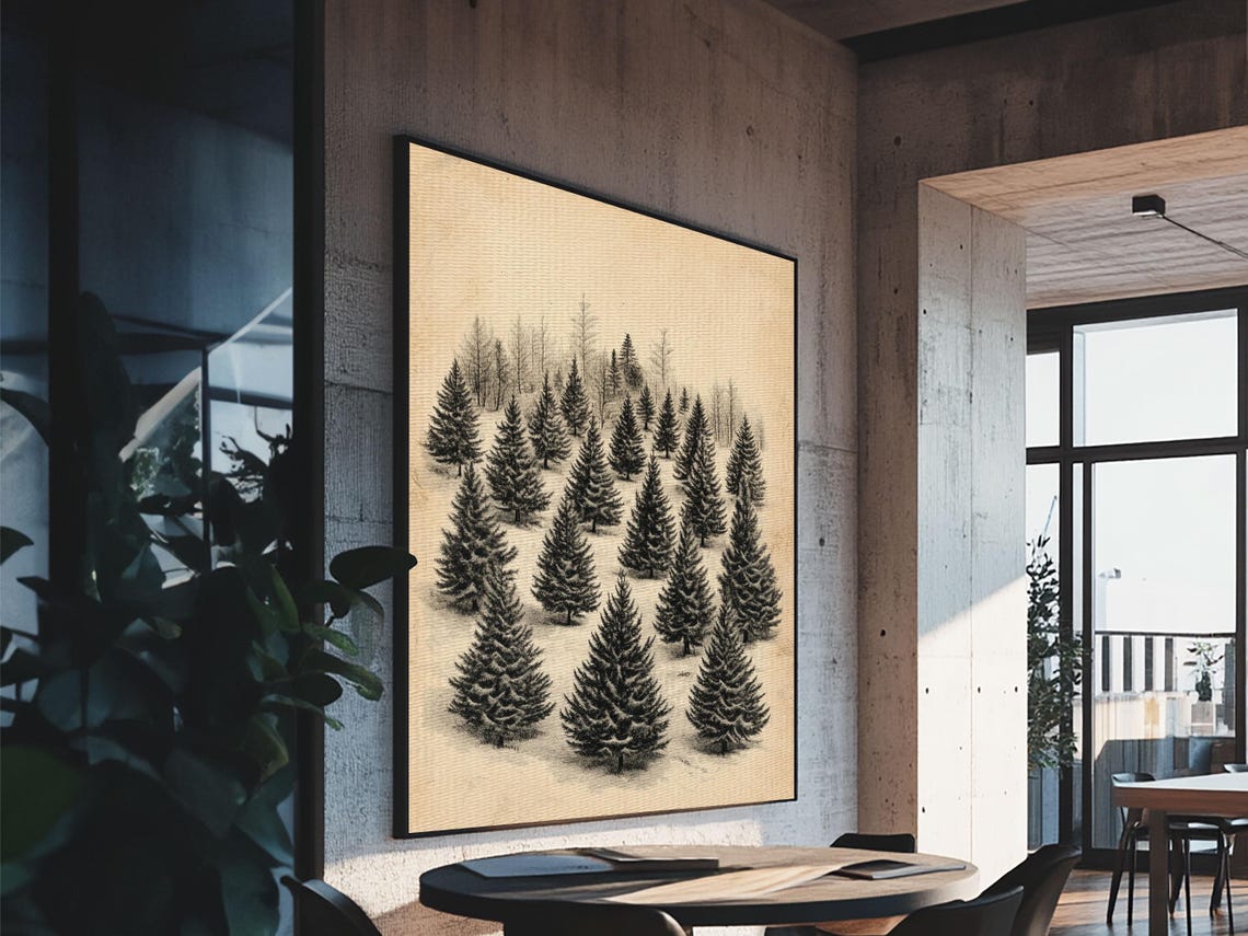 Christmas Tree Farm Sketch Pine Forest Minimalist Holiday Wall Poster - Image 2