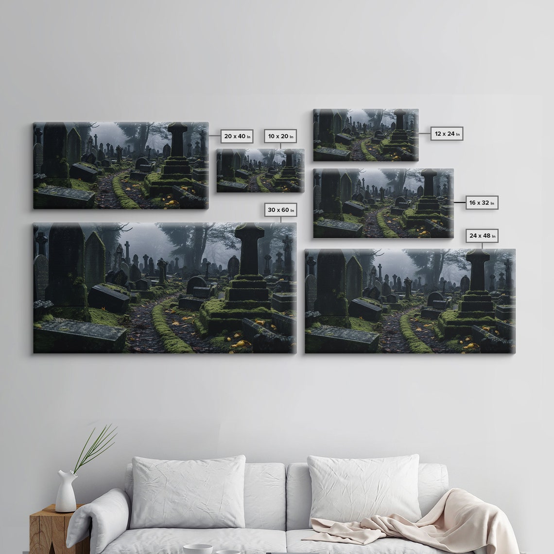Moss Covered Cemetery Haunted Graveyard Fog Spooky Halloween Wall Art - Image 2
