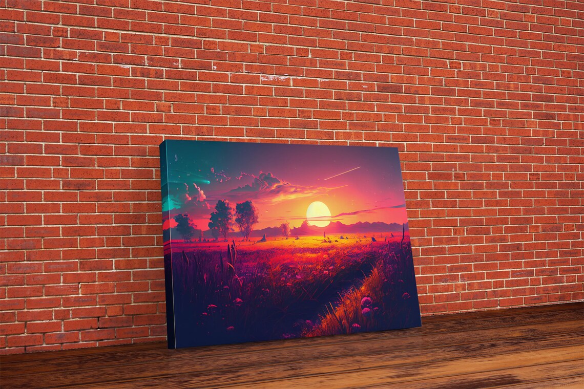 Watercolor Sunset Over Flower Field, Art Print - Image 5
