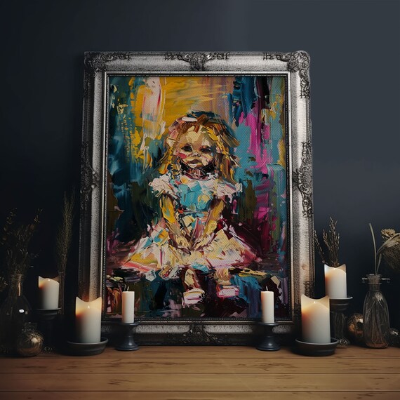 Whimsical Creepy Ghost Girl Abstract Impasto Halloween Art Poster