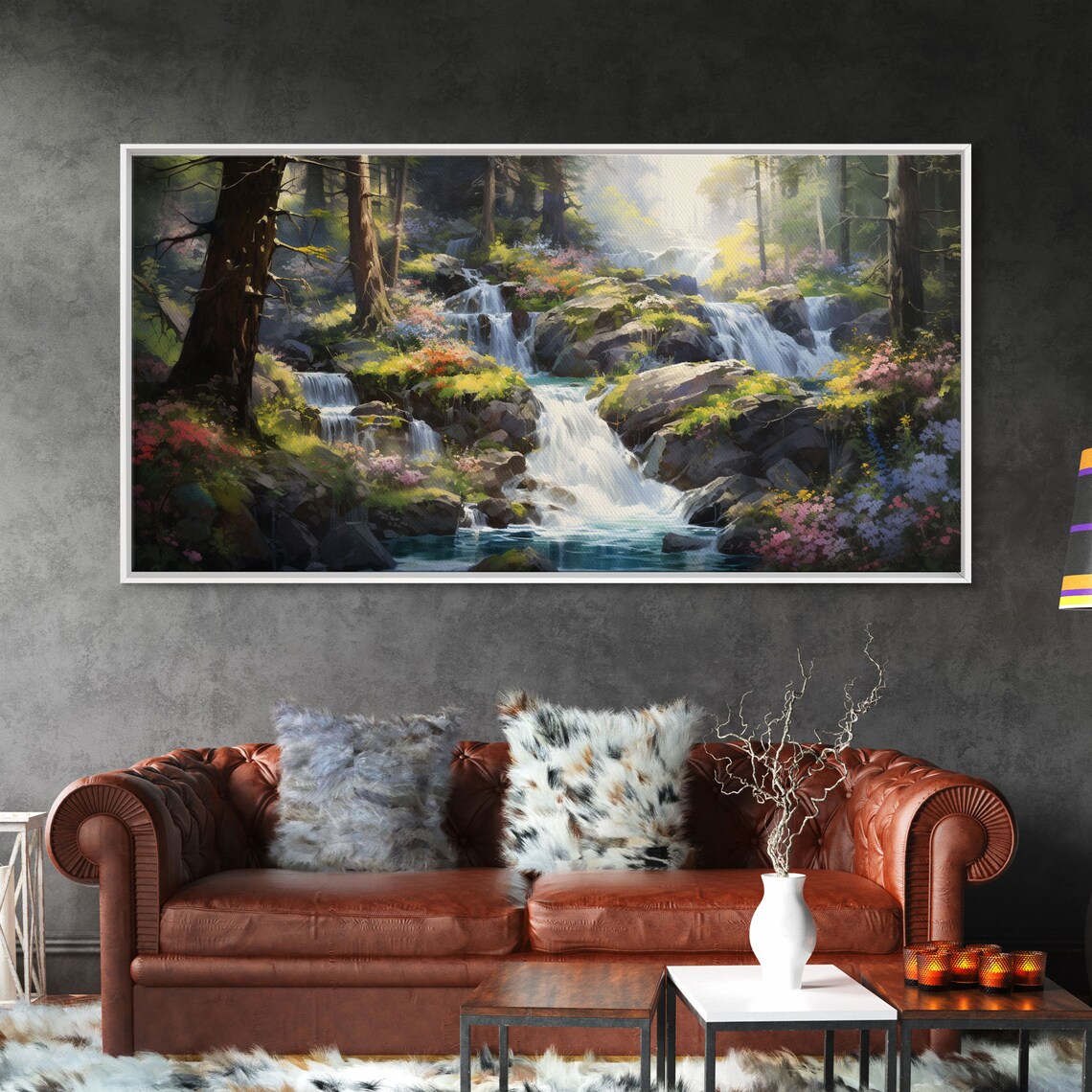 Waterfall Art Print, Modern Minimalist Landscape