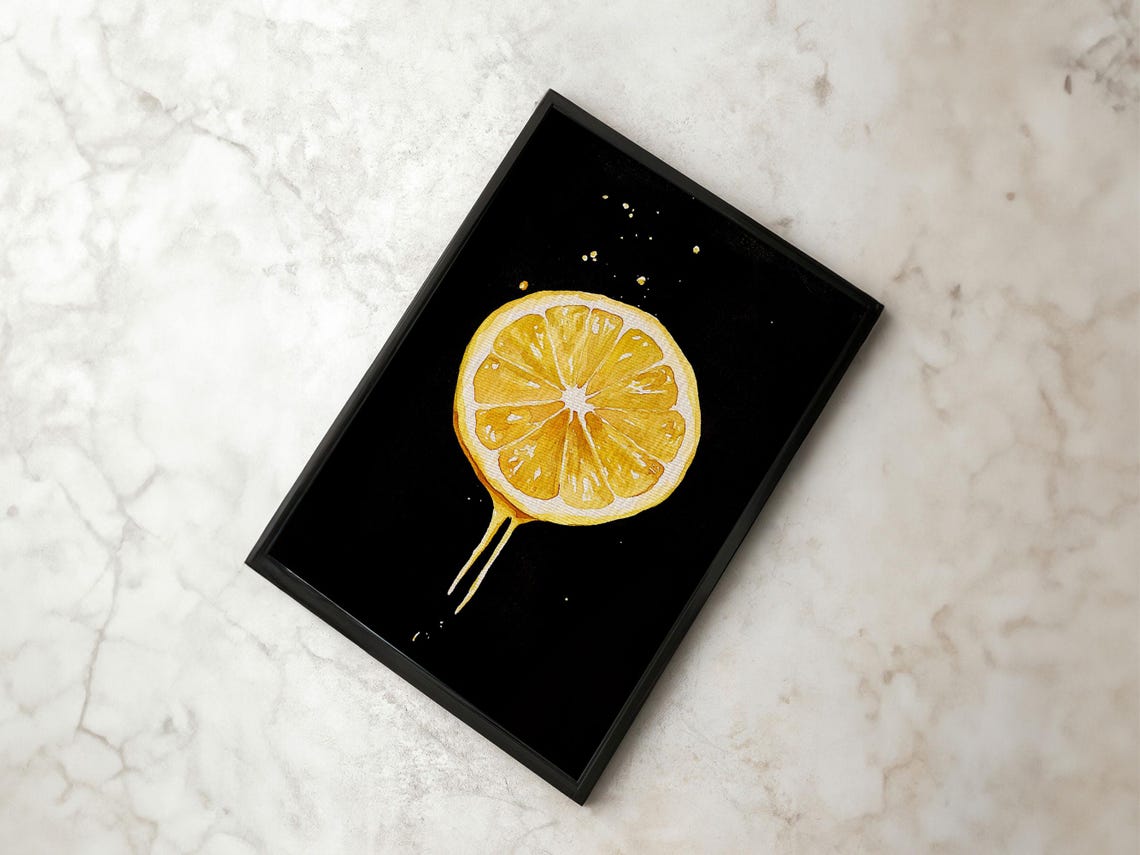 Fresh Lemon Slice Cross Section On Black Modern Kitchen Print - Image 4