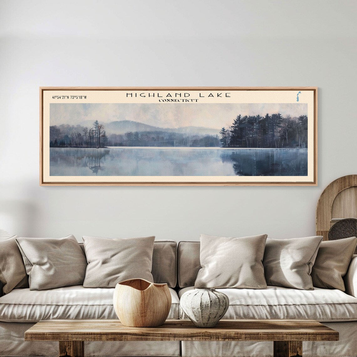 Highland Lake Connecticut Misty Blue Still Water Pine Forest Poster - Image 3