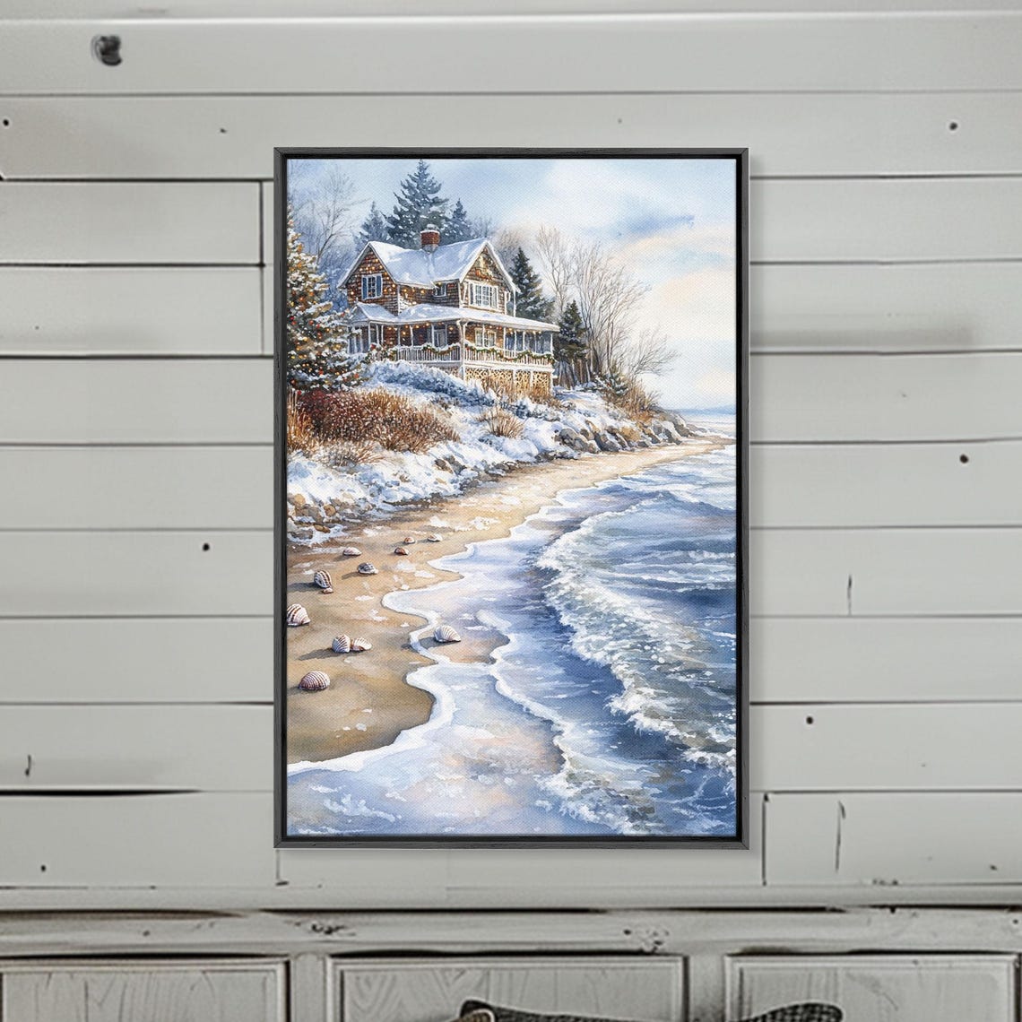 Tropical Christmas Wall Art Xmas At The Beach Seasonal Holiday Decor Living Room Christmas Art Xmas Wall Art Christmas Centerpiece Art - Image 2