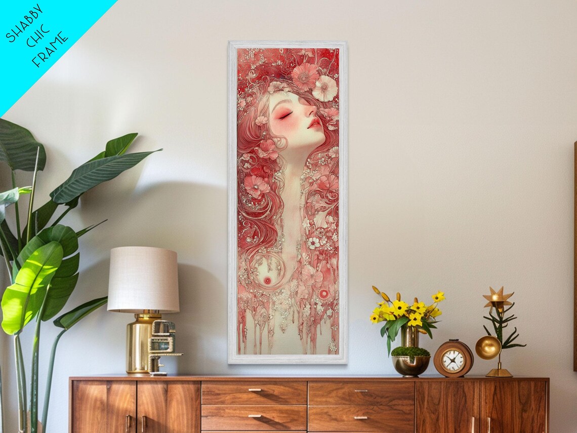 Pink Art Nouveau Goddess Portrait Floral Dreamy Wall Art Poster - Image 2