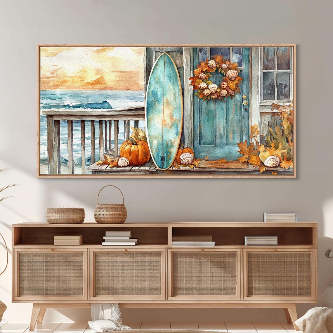 Coastal Surfboard Pumpkins Autumn Door Wreath Beach Fall Decor Art Poster - Image 6