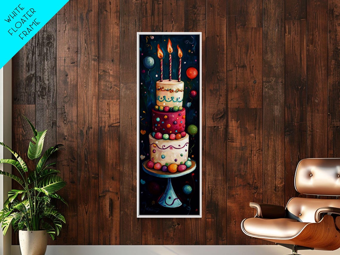 Whimsical Three Tier Birthday Cake With Candles Kitchen Art Poster