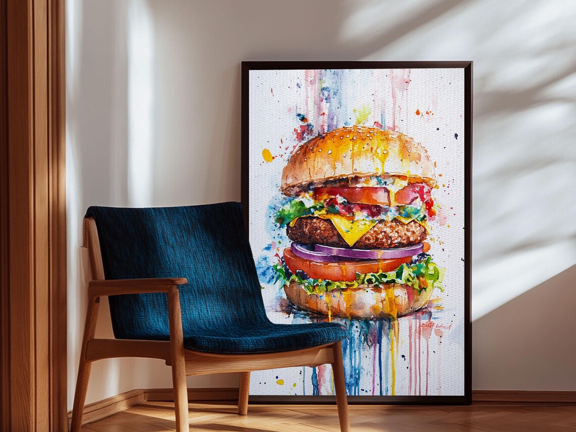 Cute Hamburger Painting, Kitchen Wall Art Print - Image 5