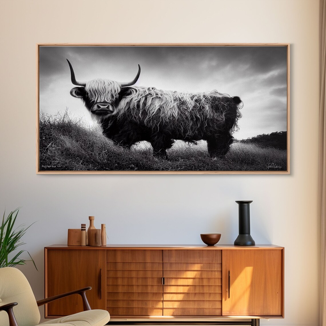 Scotland Highland Cow Black And White Shaggy Bull Farm Poster