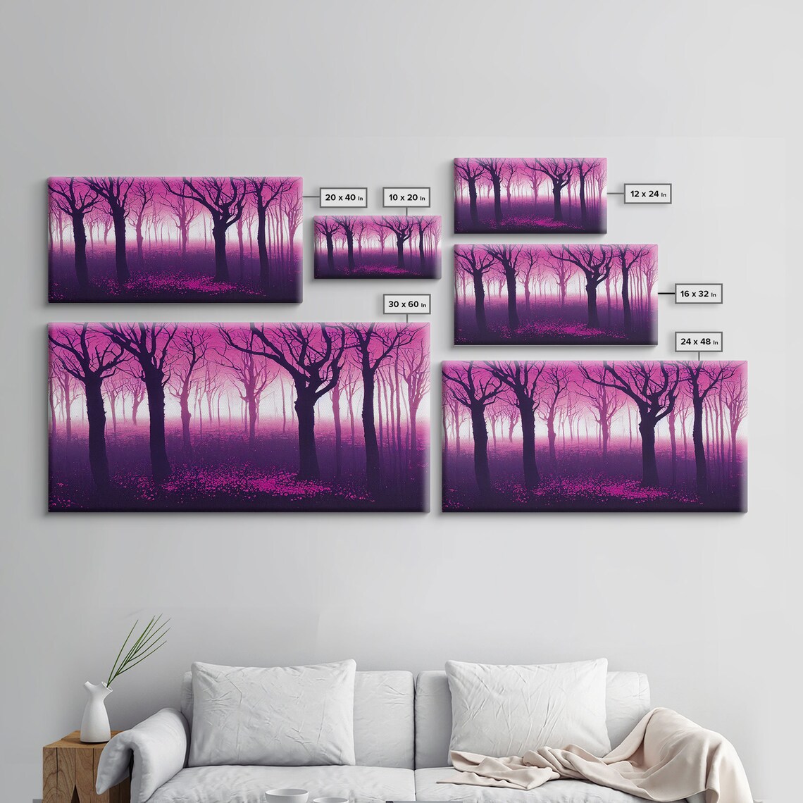 Purple Haunted Forest With Bare Trees In Magenta Glow Psychedelic Print - Image 2