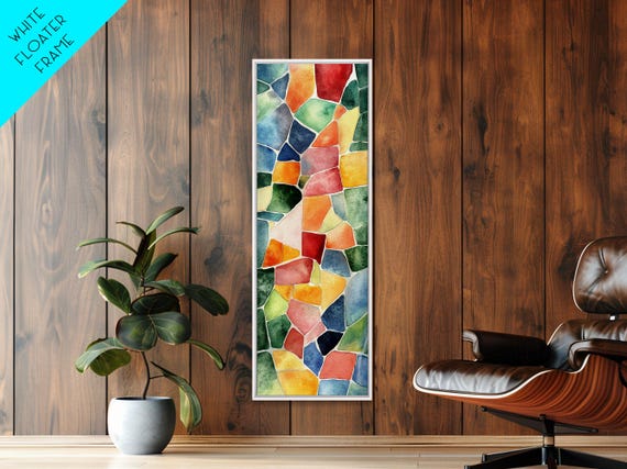Stained Glass Mosaic Framed Print Vibrant Moroccan Wall Art Bright Geometric Long Skinny Living Room Or Bedroom Decor
