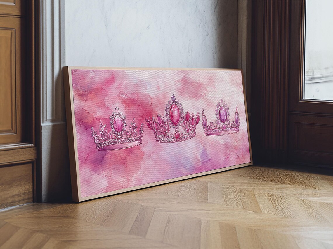 Pink Jewel Tiaras Triple Crown Princess Glam Watercolor Wall Poster - Image 3