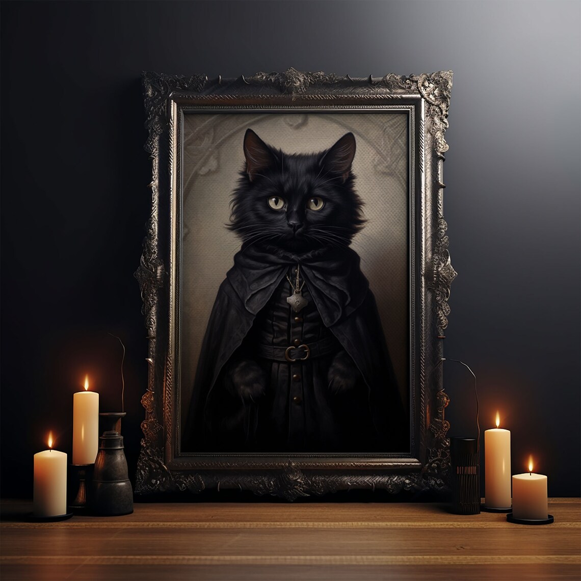 Victorian Cat Portrait, Gothic Halloween Art Print - Image 3