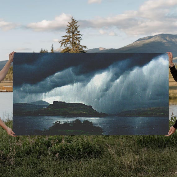 Foggy Night Rainstorm Over The Lake Print Nature And Landscape Wall Art Ready To Hang Cool Wall Art