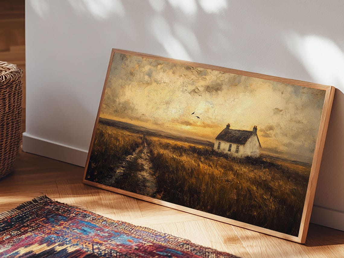 Rustic Cottage In Golden Wheat Field At Sunset Landscape Poster - Image 6