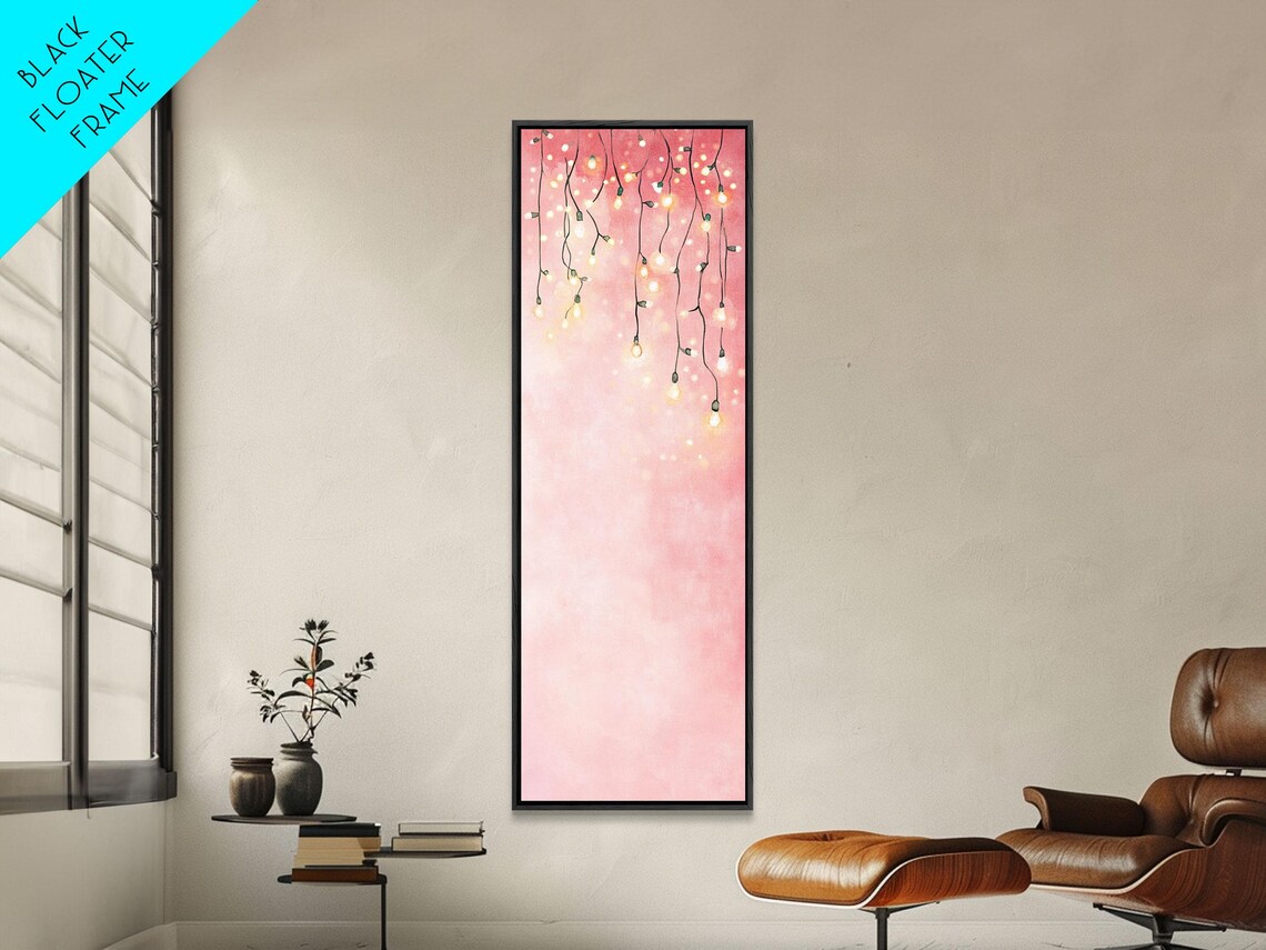 Dreamy Fairy Lights String Warm Glow Pink Watercolor Cozy Wall Poster