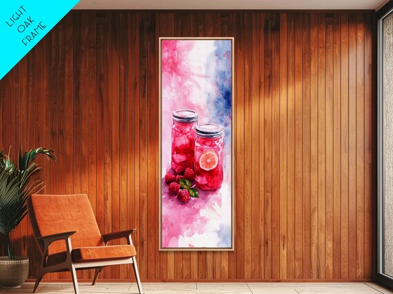 Raspberry Lemonade Jar Print Food Review Kitchen Art Pink Wall Art Rustic Decor Whimsical Art Cottagecore Art Kitchen Decor