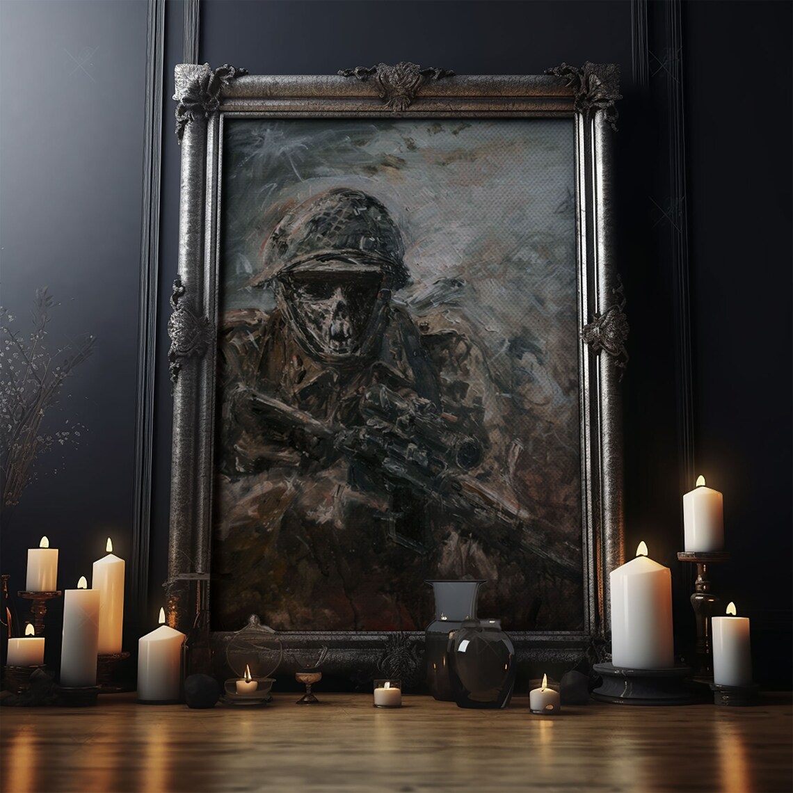 Skeletal Soldier Battle Smoke Haunting War Portrait Gothic Poster - Image 5