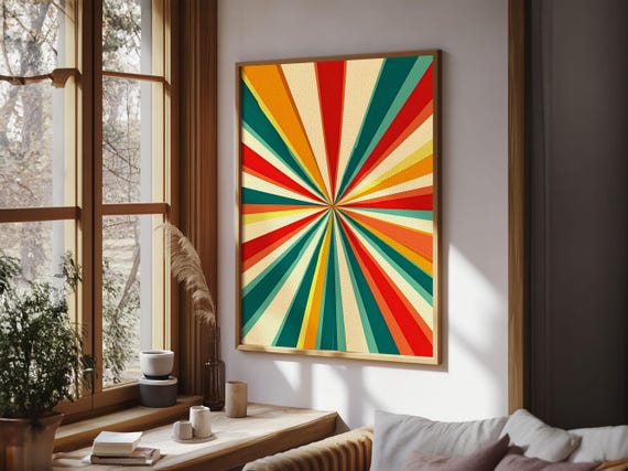 Mid Century Abstract Art Framed Print Mid Century Modern Geometric Painting Boho Style Pastel Colors Wall Art