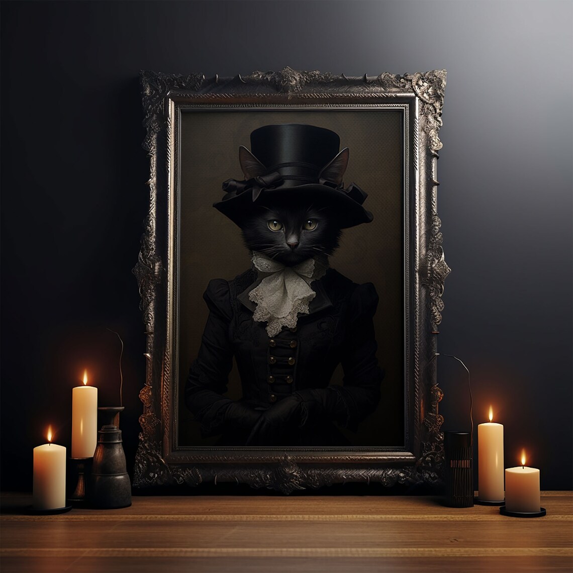 Renaissance Cat, Gothic Victorian Halloween Art Print - Image 3