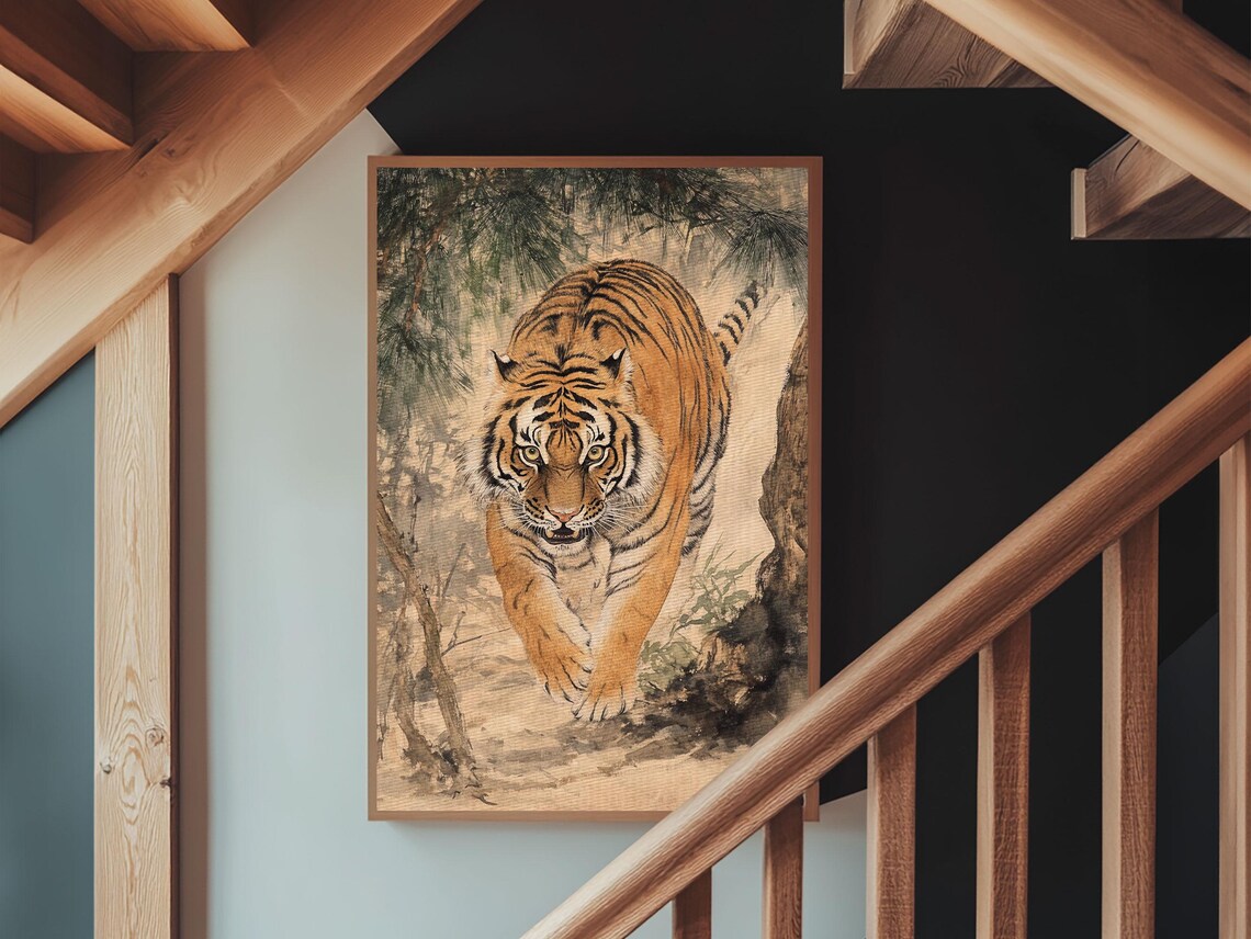Prowling Tiger In Bamboo Forest Vintage Asian Wildlife Poster - Image 4