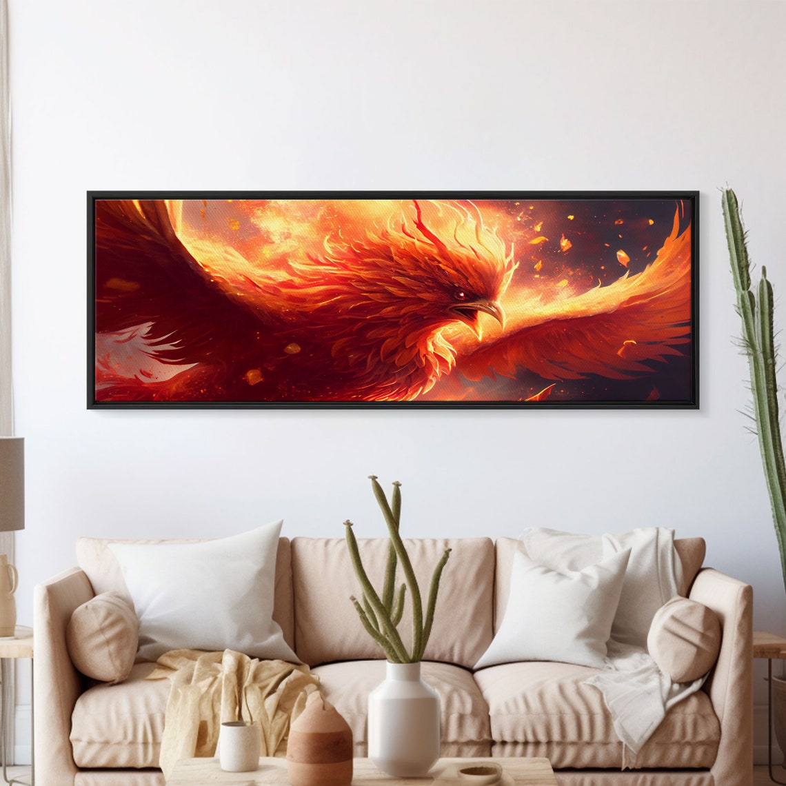 Fiery Phoenix Rising Flames Rebirth Mythical Bird Panoramic Art Poster - Image 4