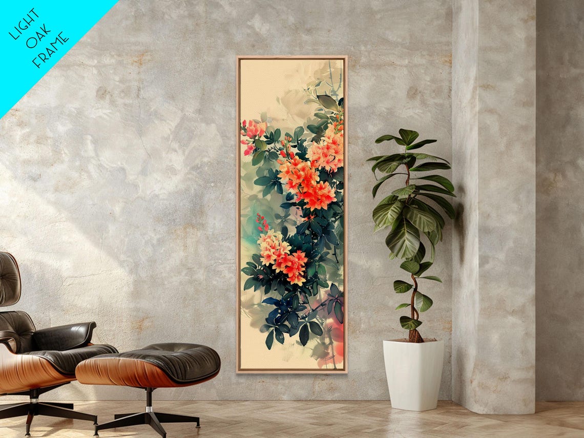 Vibrant Azalea Blossoms Orange Coral Floral Elegant Tall Art Print - Image 2