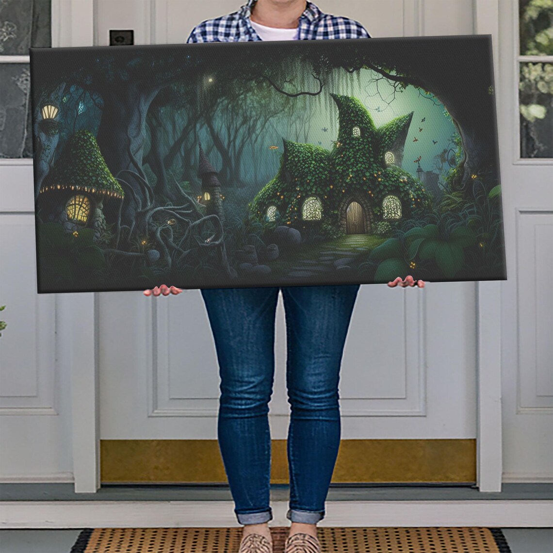 Gnome City Wall Art Fantasy Print Framed Art Tiny Gnome Houses On The Forest Floor - Image 4