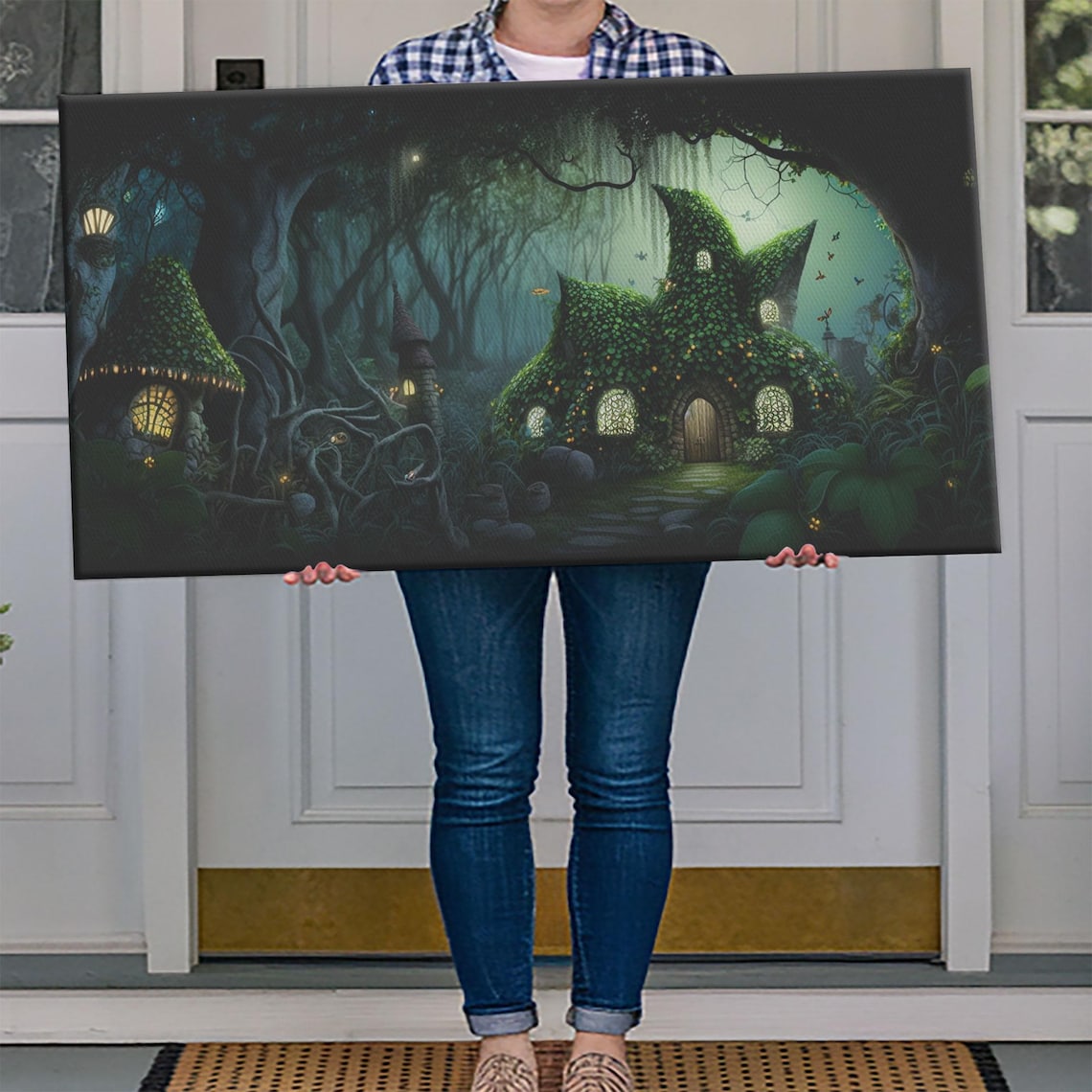 Gnome Village Mossy Forest Cottages Glowing Windows Fairy Tale Poster - Image 4